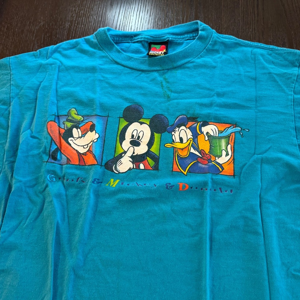 Vintage Mickey Unlimited Disney T Shirt Blue Goofy Mickey Donald 90s Stitch